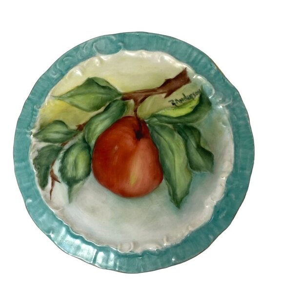 Vintage Plate Botanical Apple Hand Painted Ceramic Signed R. Anderson - Picture 1 of 9
